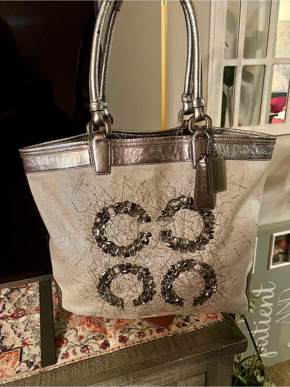 COACH 2011 LIMITED EDITION AUDREY Metallic Silver Embellished Tote